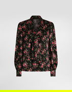 Dolce & Gabbana Small Rose Bouquet-print Satin Pussy-bow Shirt