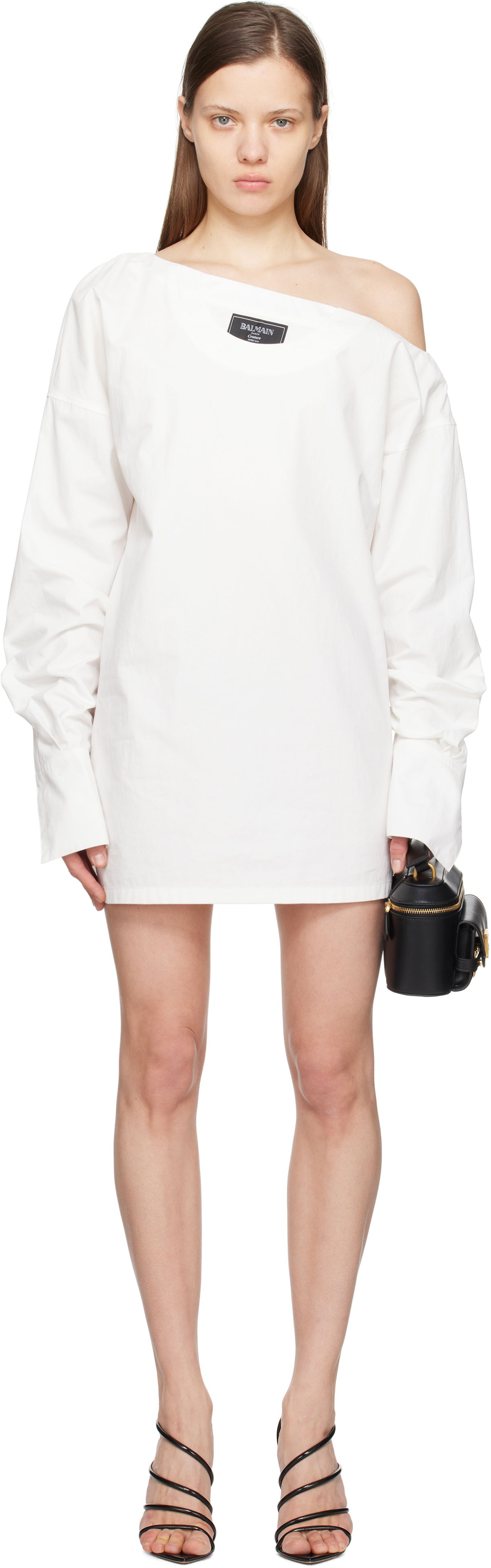 Šaty Balmain Balmain Open Neck Asymmetric Shirt Minidress Biela | EF1R9269CF73, 0