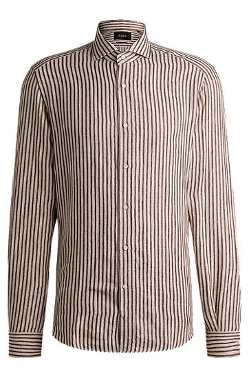 Košeľa BOSS Regular-Fit Striped Linen Shirt Béžová | 50539596, 0