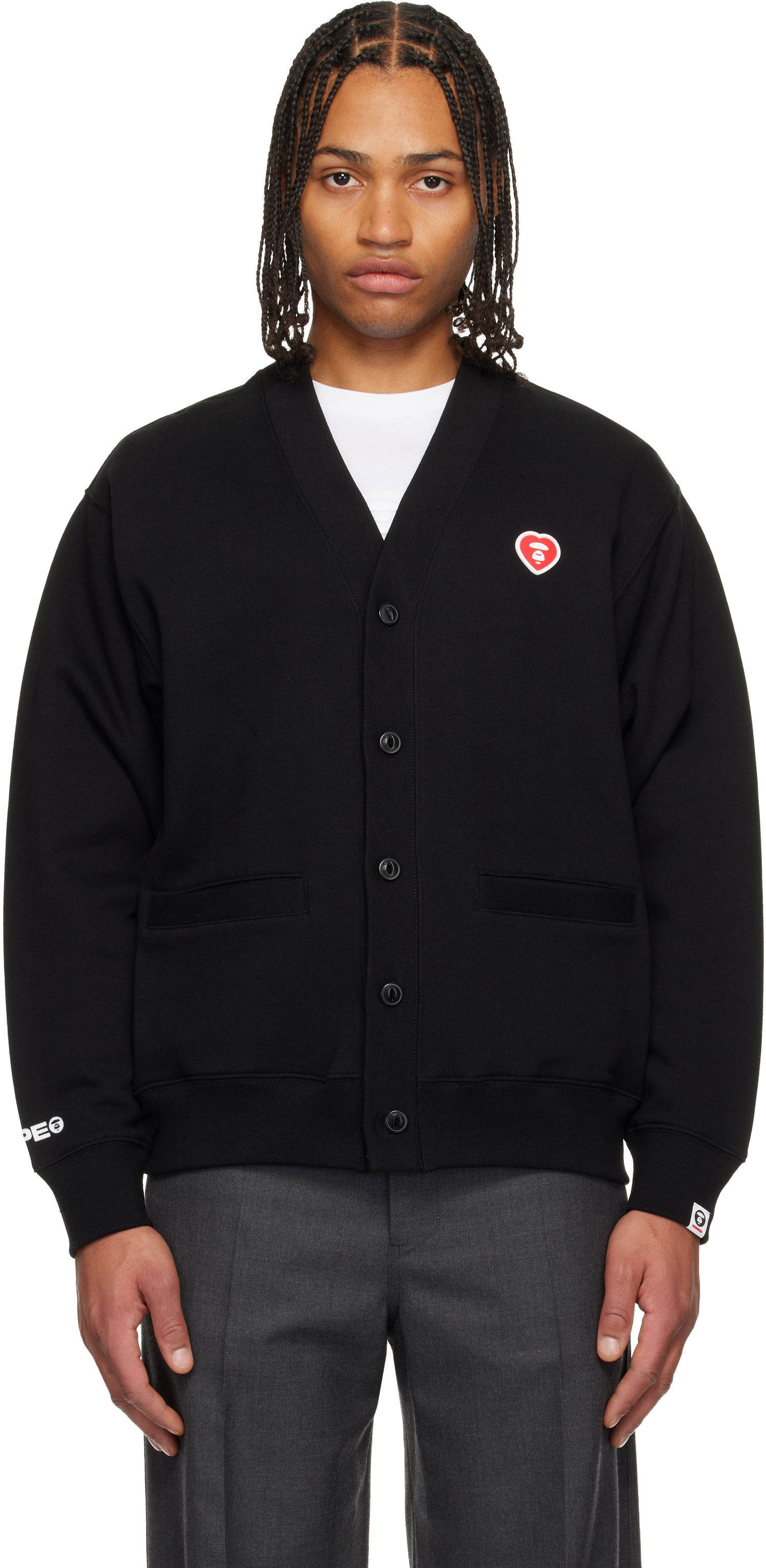 Sveter AAPE by A Bathing Ape 'AAPENOW' Heart Moonface Cardigan Čierna | AAPSWMC353XXPBKX, 0