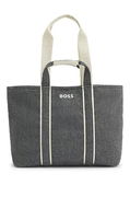 Felted Tote Bag with Contrast Logo and Striped Details