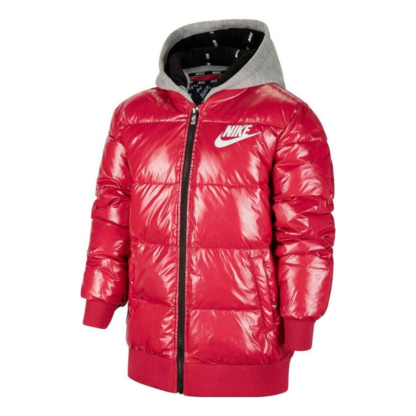 Prešívaná bunda Nike Nike Hooded Glossy Puffer Jacket Červená | HA5144-640