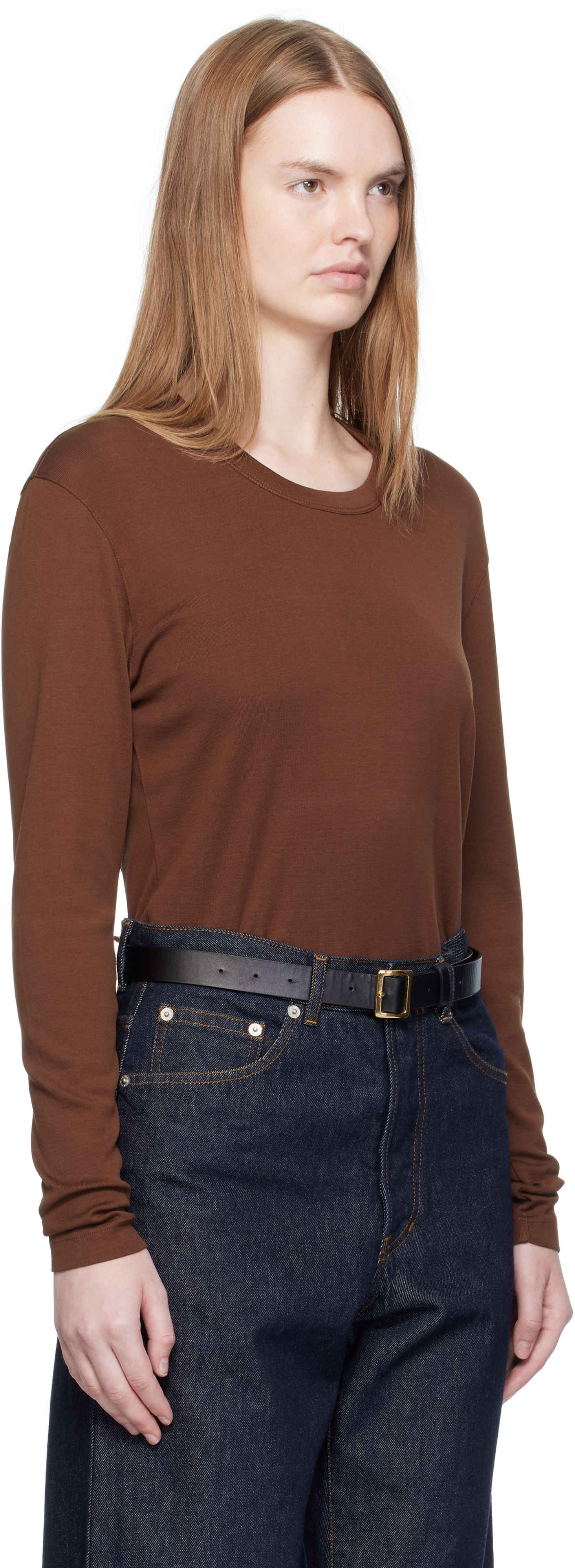 Tričko LEMAIRE Rib Long Sleeve T-shirt Hnedá | TO1441 LJ1016, 1