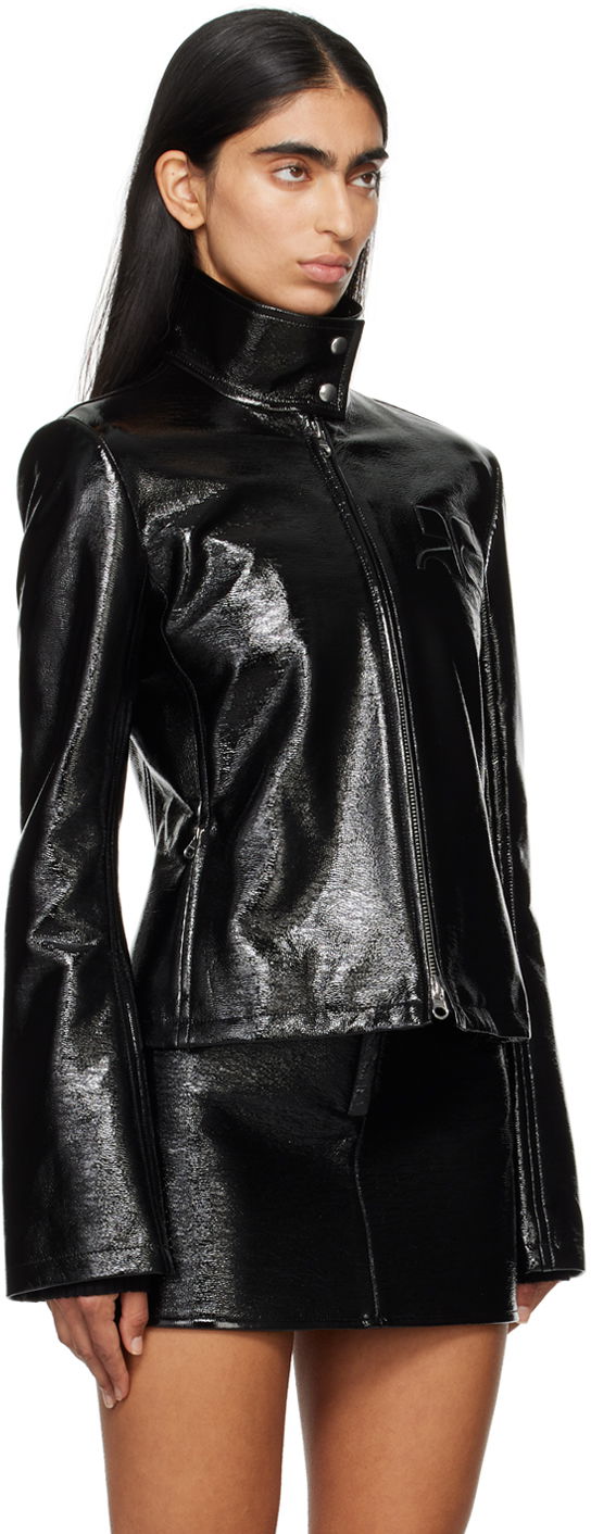 Embossed-Logo Patent Leather Jacket