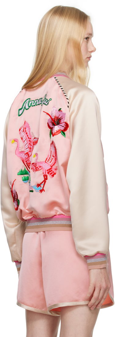 Bomber bunda Anna Sui Anna Sui Satin Embroidered Souvenir Bomber Jacket Ružová | 325D31, 2