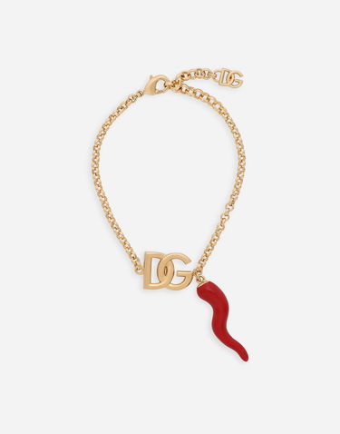 Náramok Dolce & Gabbana Gold Chain Bracelet With Logo And Horn Pendant Červená | WBQ6C1W1111ZOO00, 0
