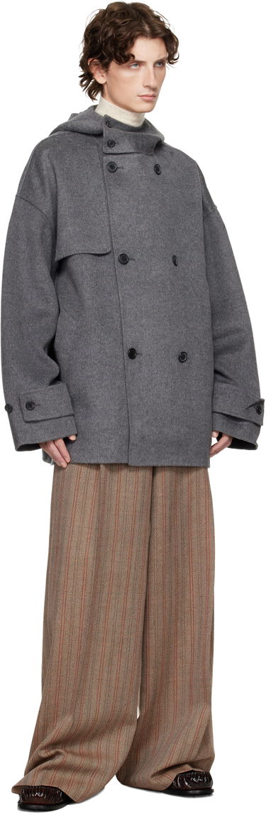 Kabáty JW Anderson JW Anderson Oversized Hooded Double-Breasted Felted Peacoat Šedá | CO0342-PG1559, 3