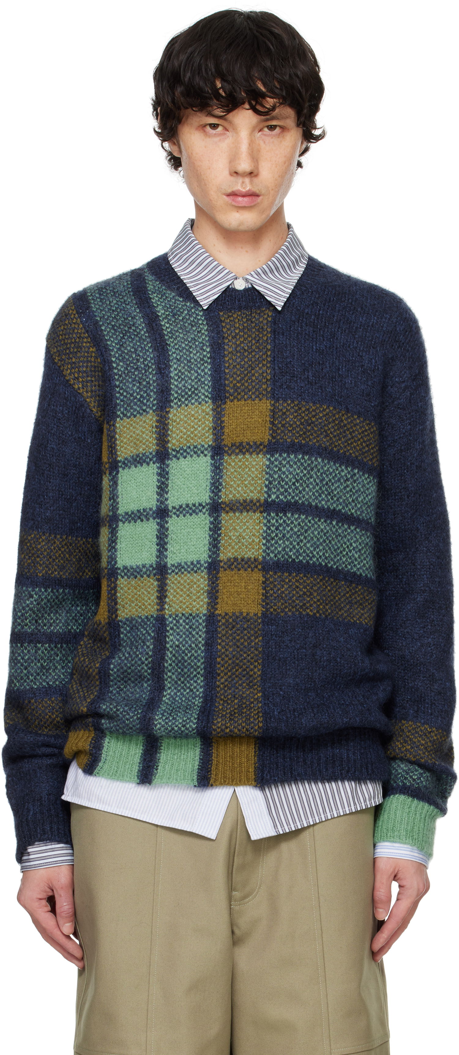 Sveter MAISON KITSUNÉ Graphic Check Intarsia Sweater Zelené | NM00811KT1111, 0