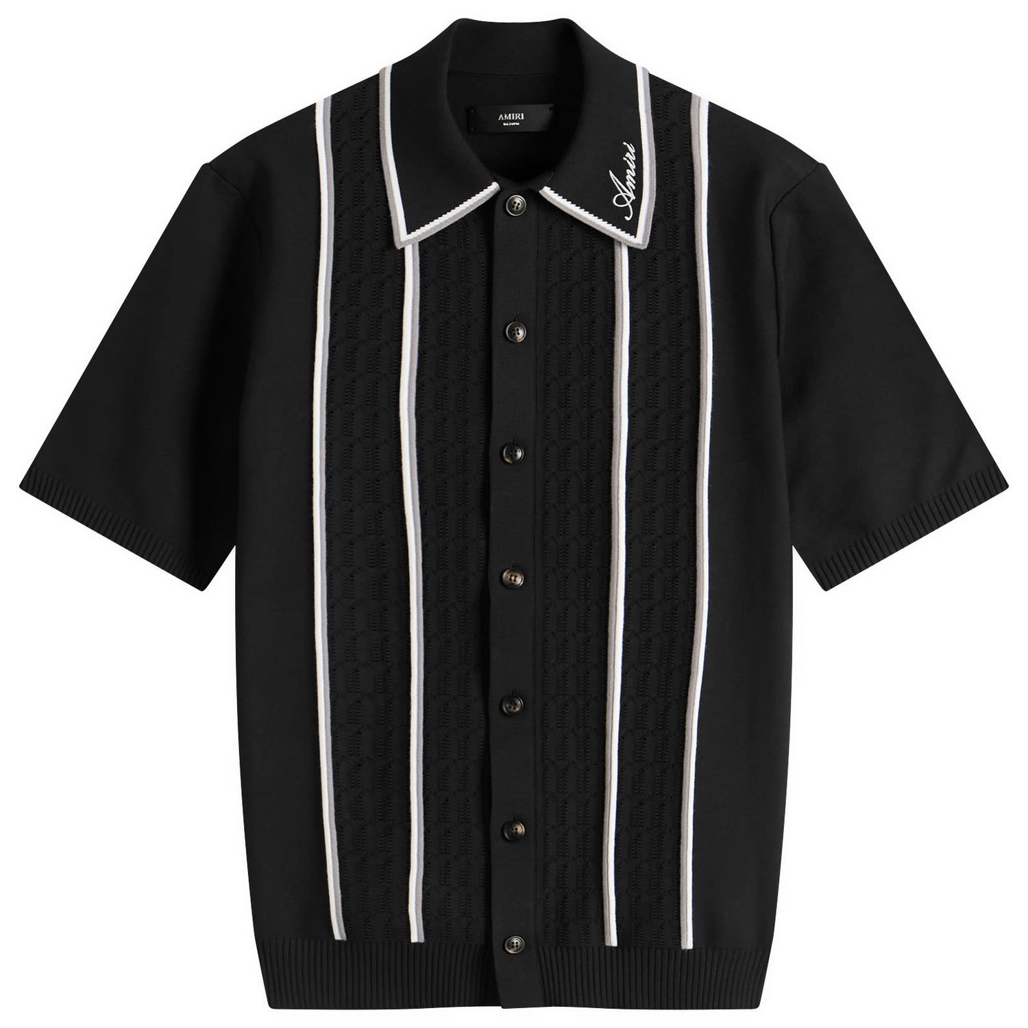 Polo tričko AMIRI Amiri Script Stripe Knit Polo Shirt Čierna | AMKNIR1025-Black, 0