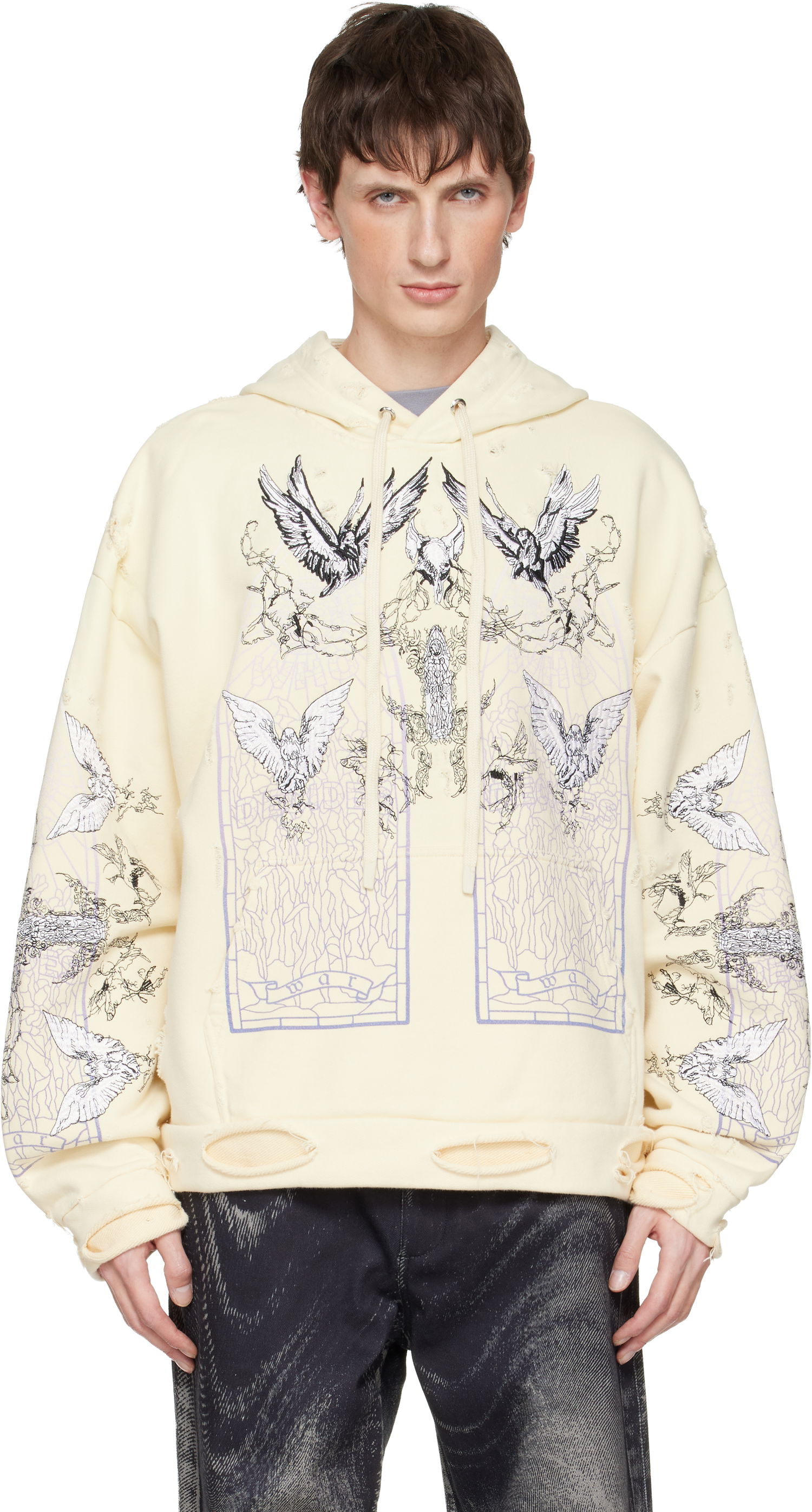 Mikina Who Decides War Ascension Distressed Graphic Print Hoodie Žltá | 1110050001FW25, 0