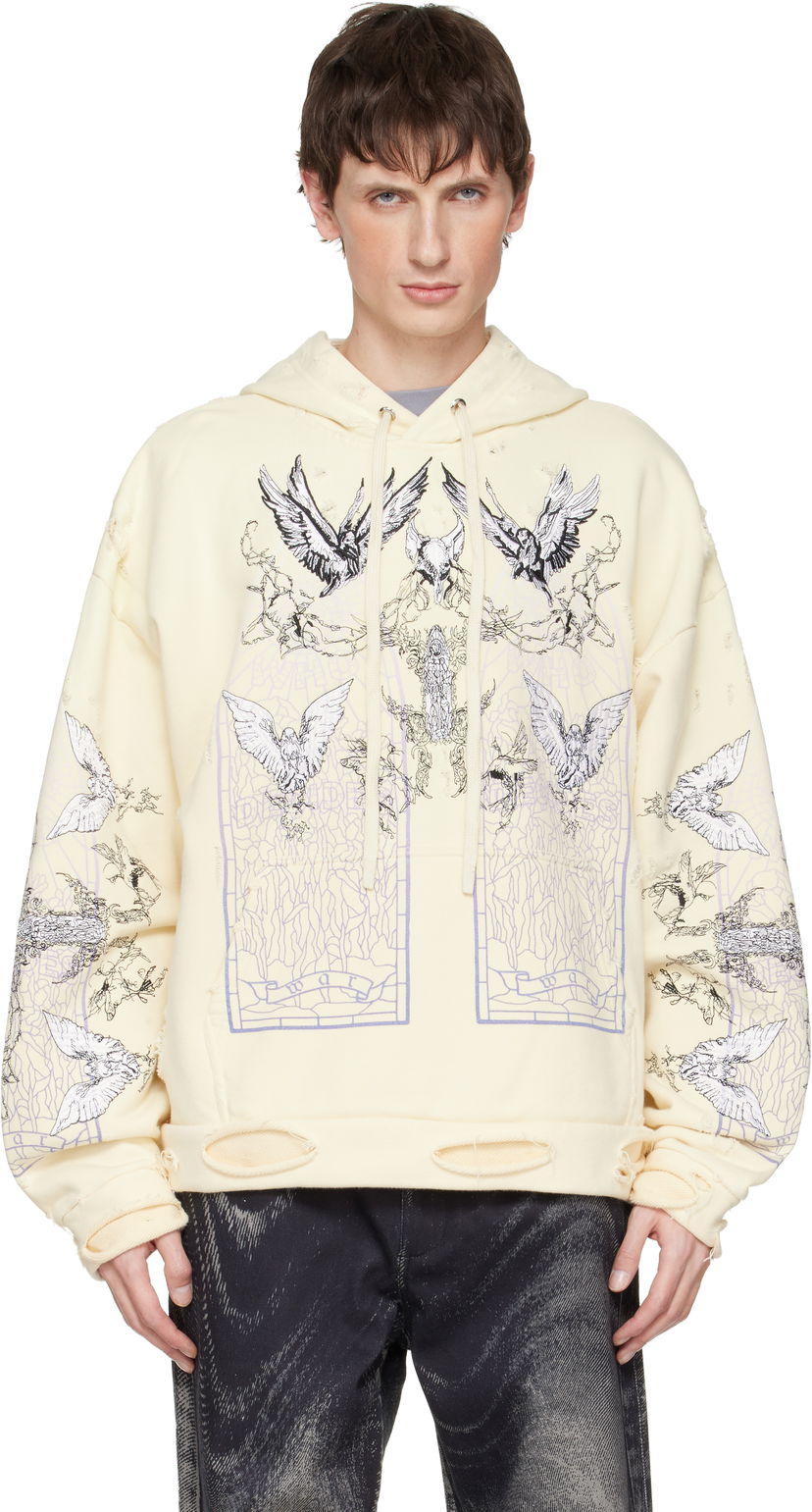 Mikina Who Decides War Ascension Distressed Graphic Print Hoodie Žltá | 1110050001FW25