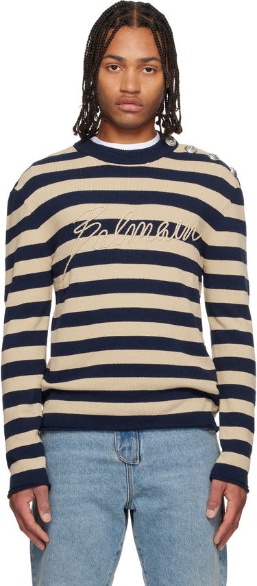Sveter Balmain Balmain 'Balmain' Logo Striped Button-Shoulder Sweater Rôznofarebný | FH1KD165KI82, 0