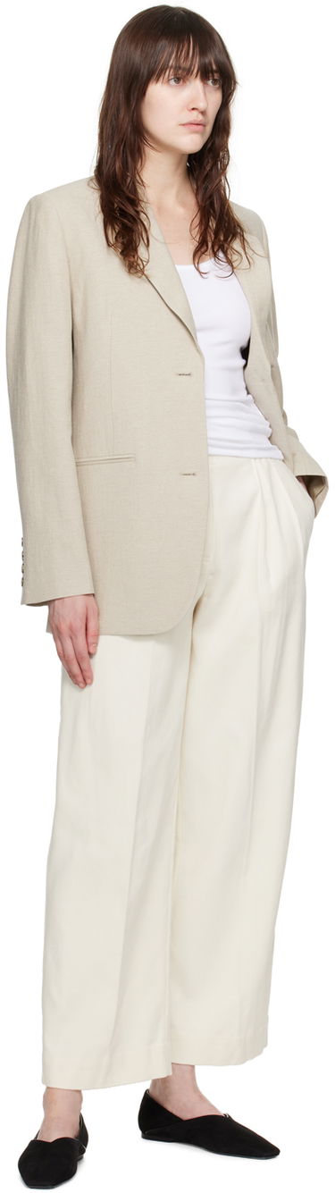 Bunda TOTEME Women's Tailored Single-Breasted Blazer Béžová | 243-WRZ869-FB0196, 3