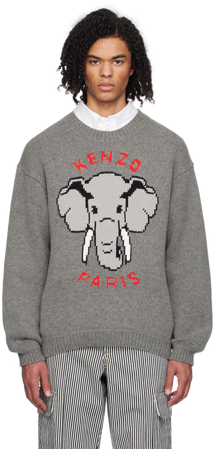 Sveter KENZO Paris Elephant Sweater Šedá | FD55PU3643BA, 0