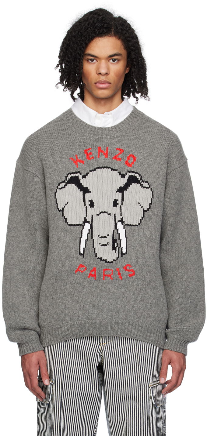 Sveter KENZO Paris Elephant Sweater Šedá | FD55PU3643BA