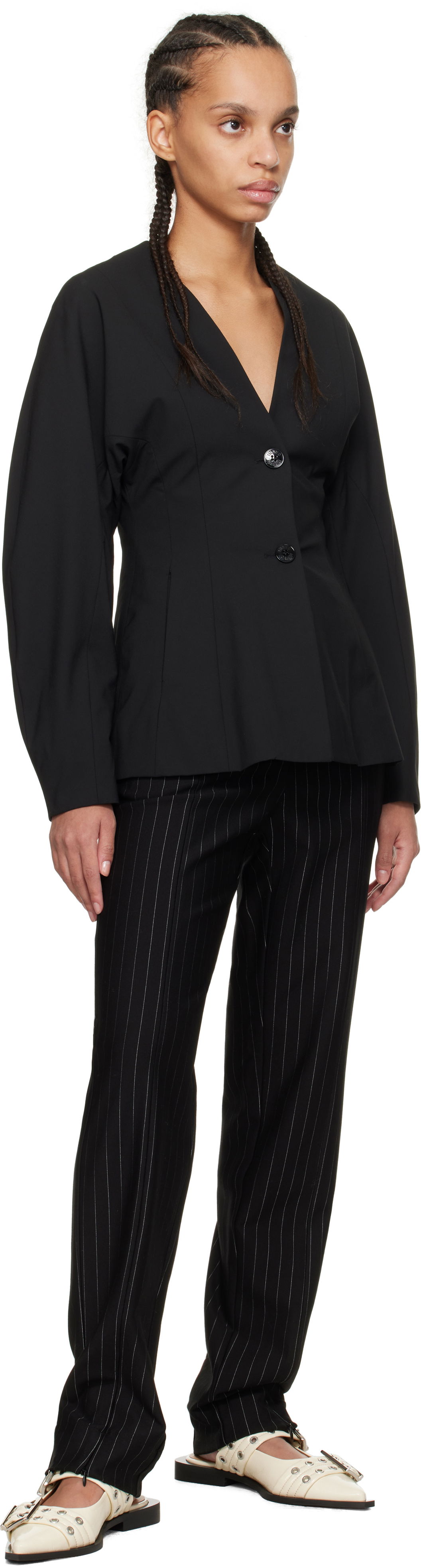 GANNI Mid Waist Pinstripe Trousers