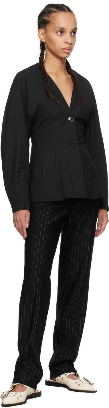 Nohavice GANNI GANNI Mid Waist Pinstripe Trousers Čierna | T4100, 3