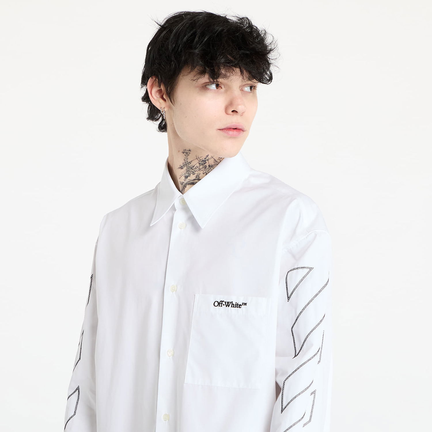 Košeľa Off-White Off-White Diag Outline Poplin Over Shirt Biela | OMGE004S25FAB0020110, 1
