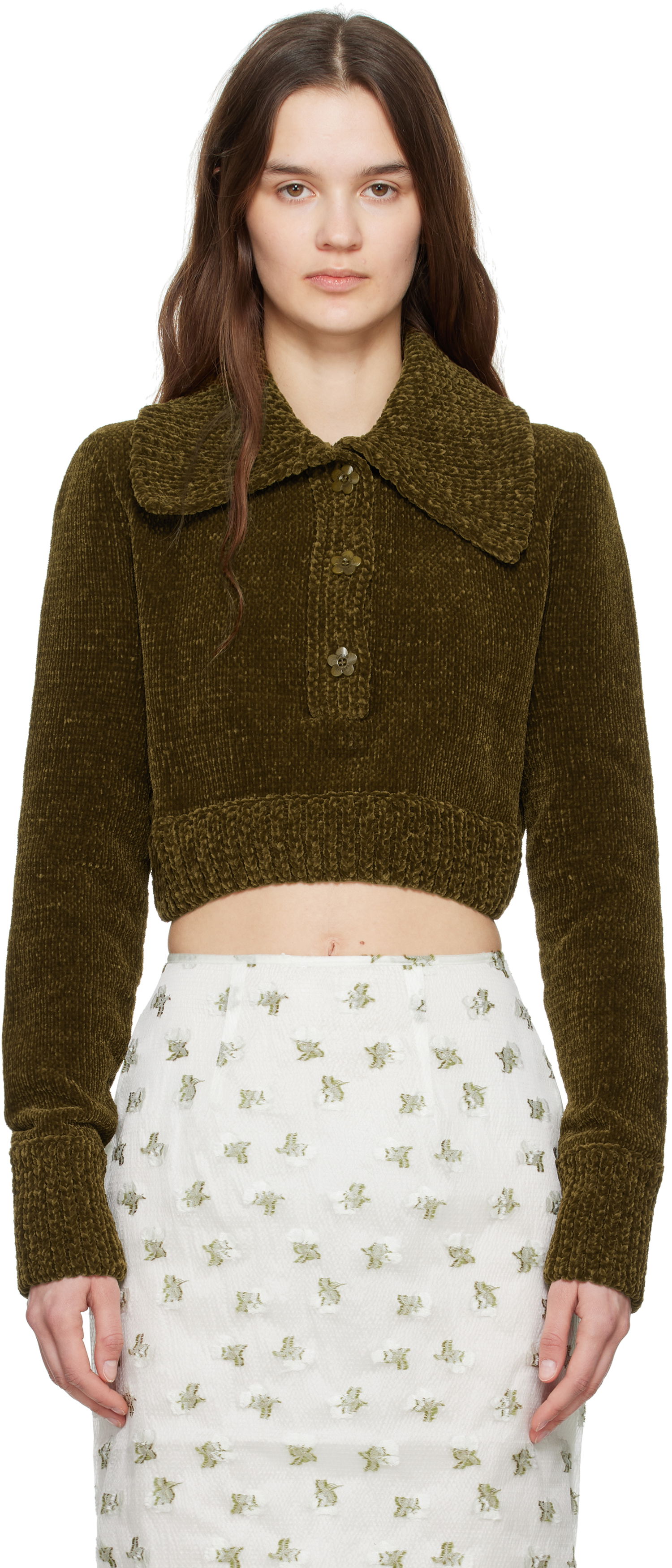 Sveter Cecilie Bahnsen Cecilie Bahnsen Calla Cropped Knit Sweater Zelené | 4.24KNI51006 CALLA JUMPER, 0