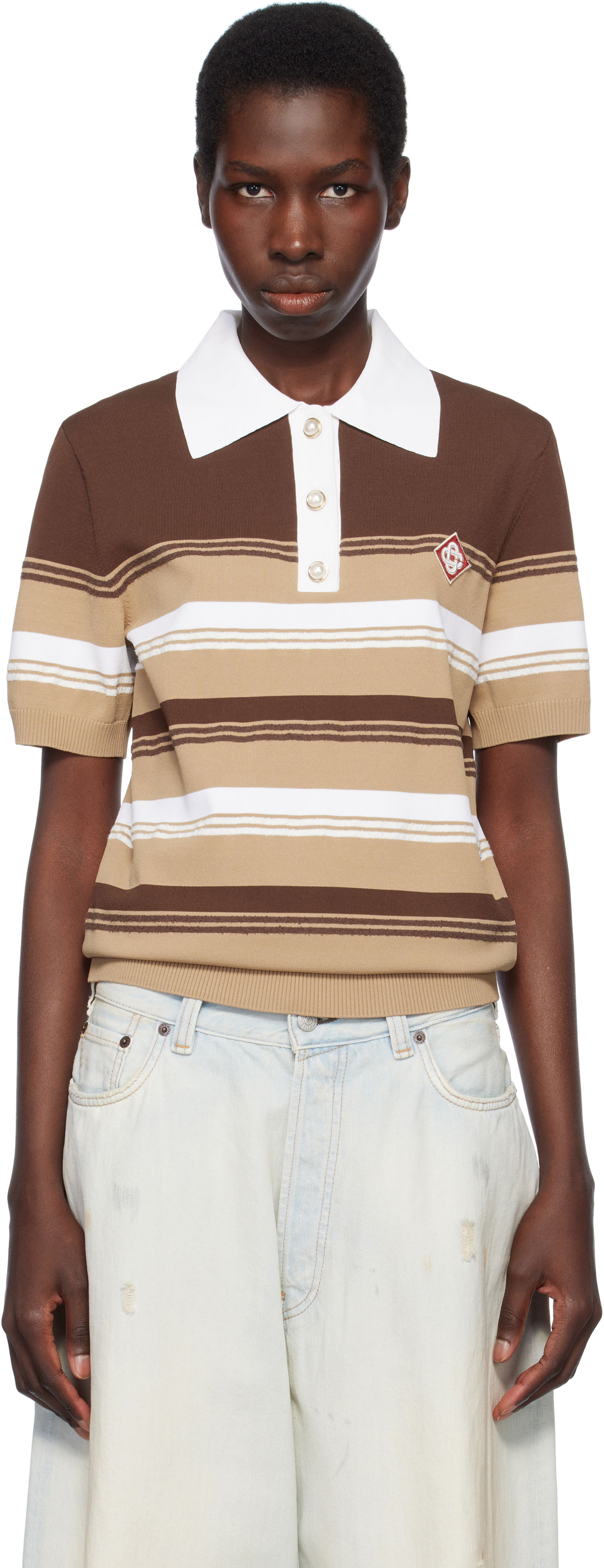 Polo tričko Casablanca Casablanca Knitted Striped Polo Hnedá | U-WS25-KW-907-01, 0