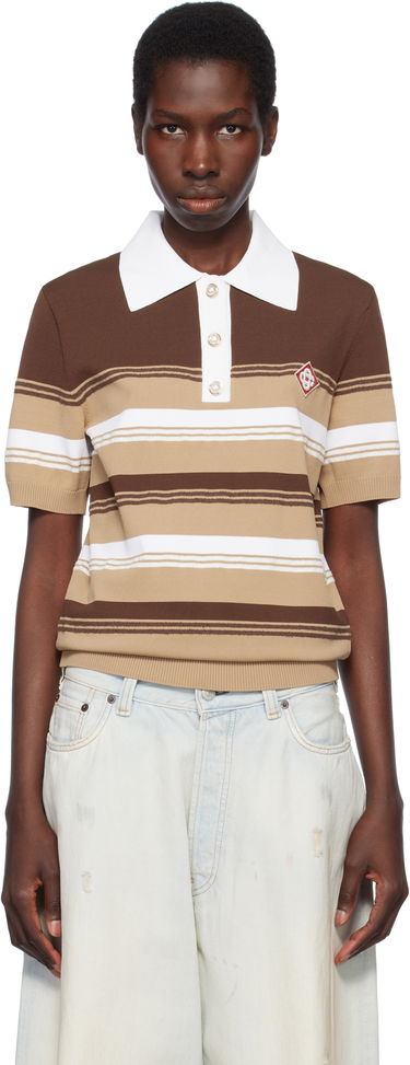 Polo tričko Casablanca Casablanca Knitted Striped Polo Hnedá | U-WS25-KW-907-01, 0