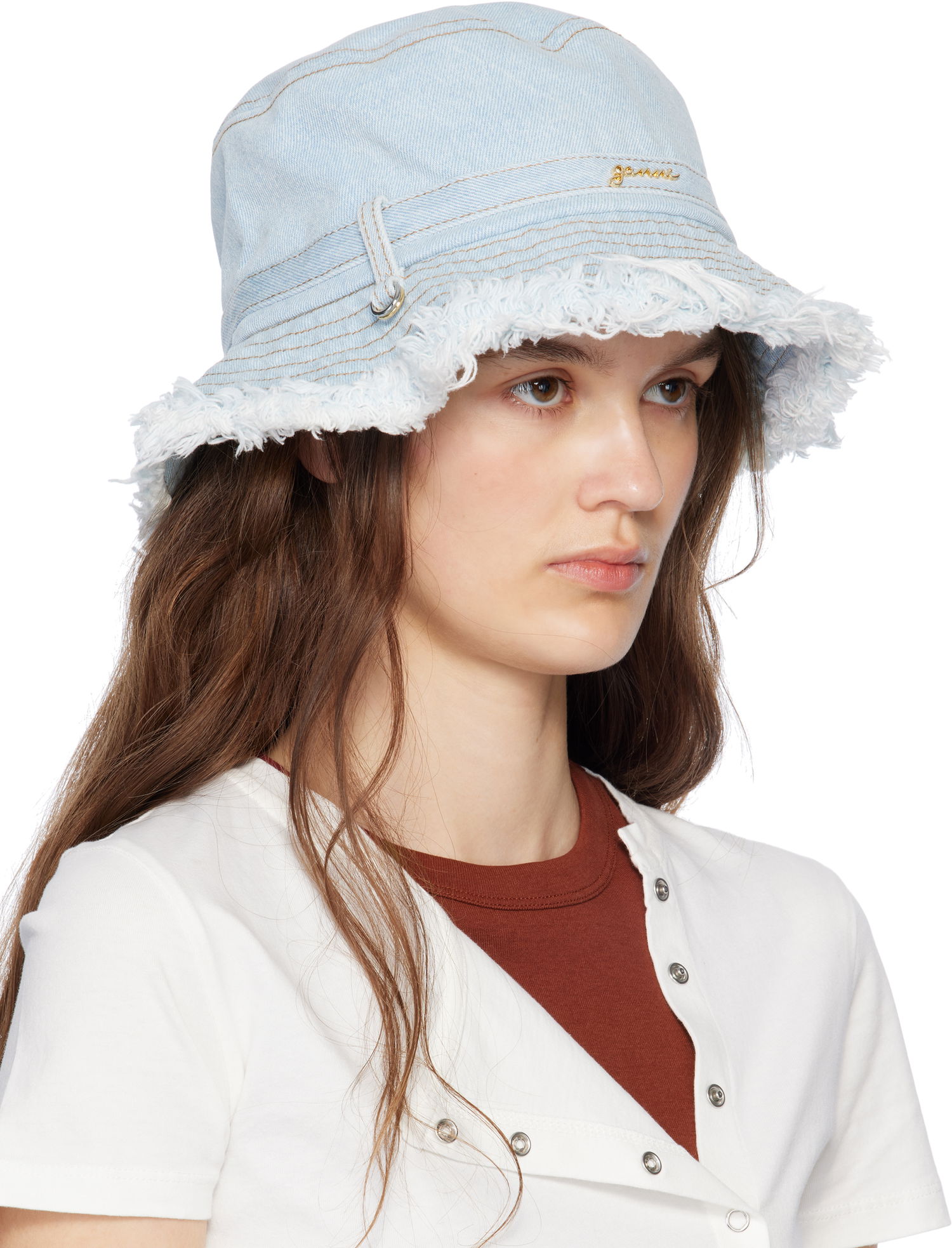 Klobúk GANNI GANNI Denim Beach Hat with Logo Modrá | A6559, 1