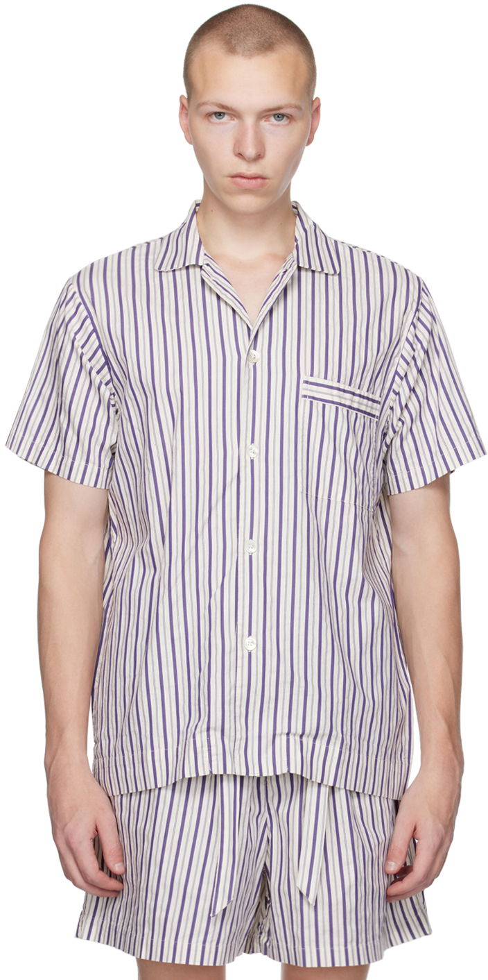 Košeľa TEKLA Tekla Striped Pajama Shirt Fialová | SWE-LOS, 0