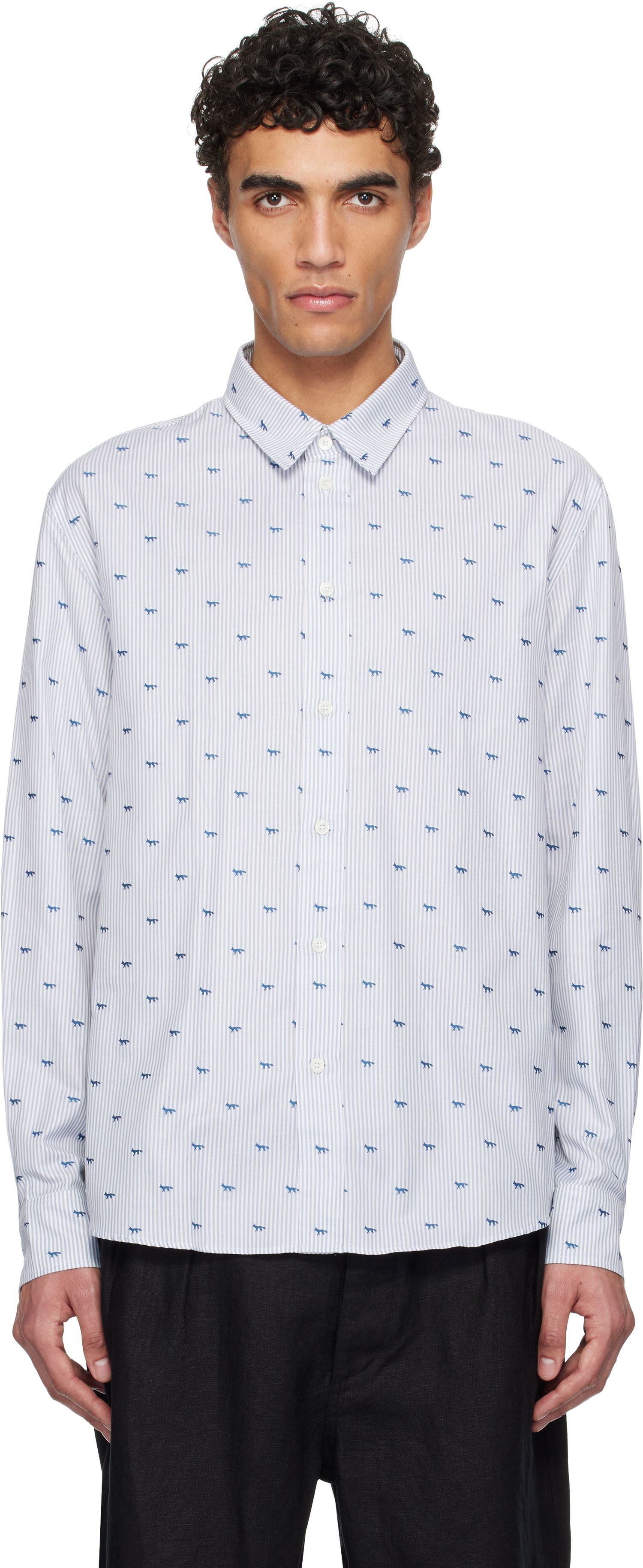 Košeľa MAISON KITSUNÉ Maison Kitsuné Profile Fox Casual Striped Shirt Biela | MM00408WC5046, 0
