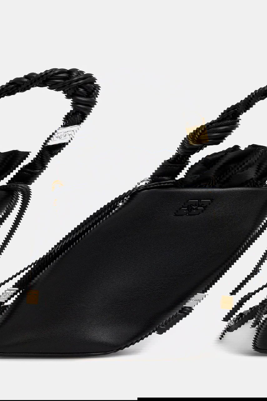 Kabelka GANNI Bou Bucket Mini Braided Handle Drawstring Bag Čierna | A6800., 0