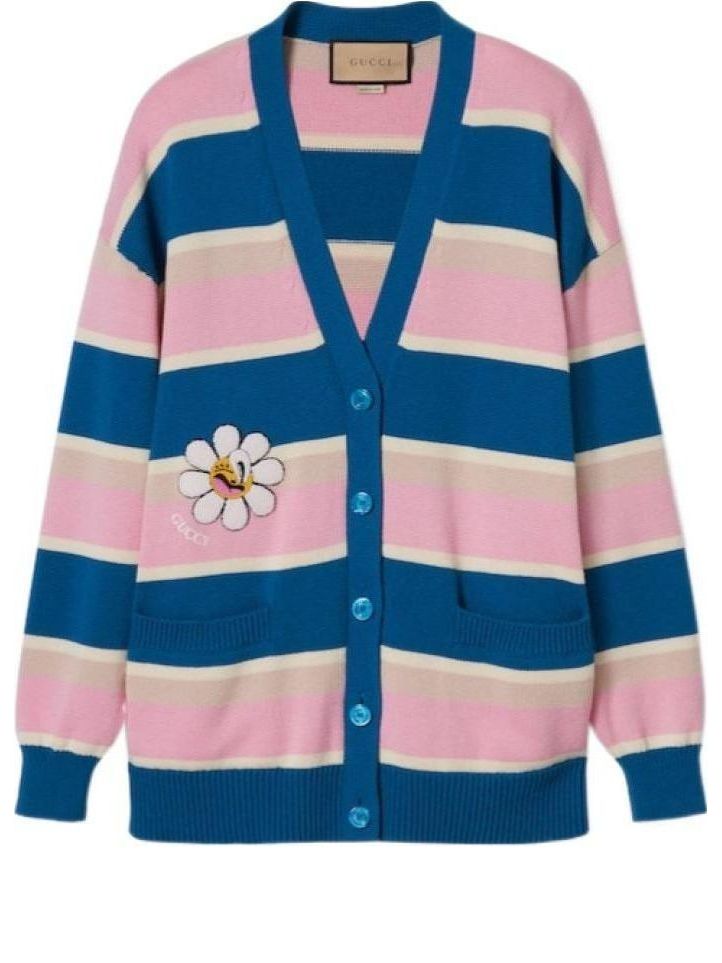 Sveter Gucci Gucci Striped Cotton Wool Cardigan with Daisy Patch Rôznofarebný | 782216-XKDZ1-4915, 0