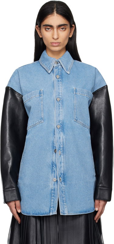 Košeľa Nanushka Nanushka Zinnie Denim Shirt with Faux Leather Sleeves Modrá | NU25RSTP09753, 0