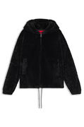 Faux-fur hooded jacket with embroidered logo