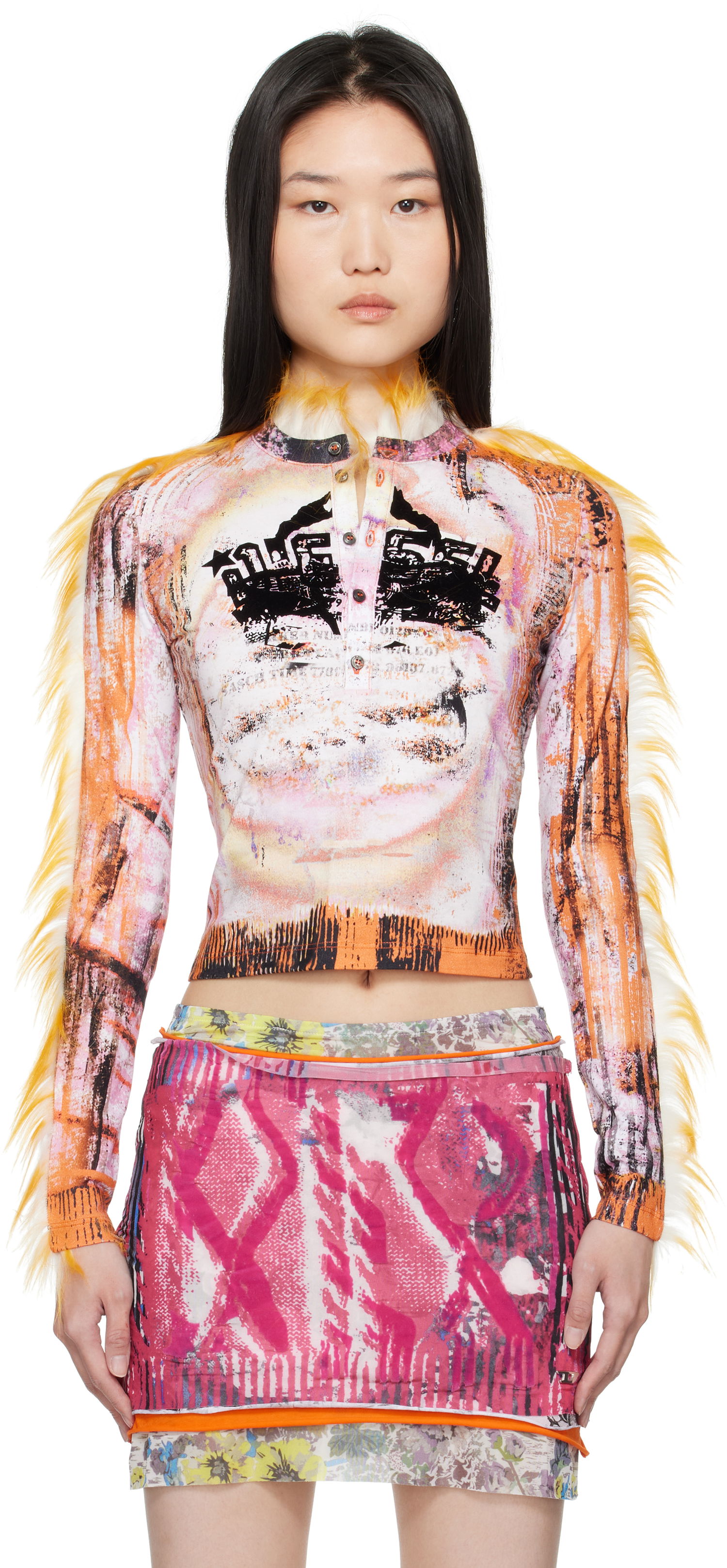 Crop Top Diesel Abstract Print Henley T-Shirt Rôznofarebný | A16505 0LKBA, 0