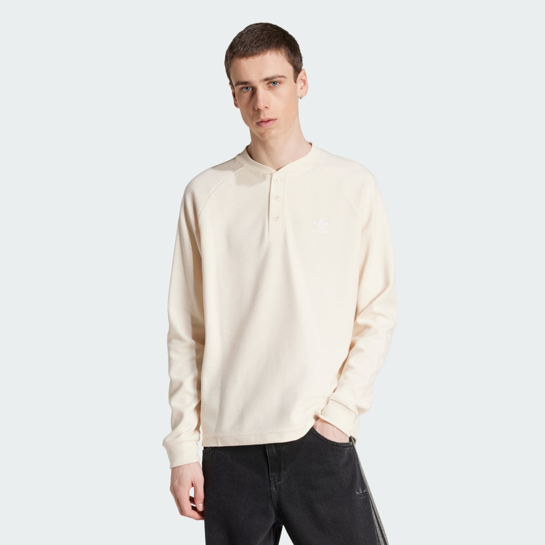 Tričko adidas Performance Trefoil Essentials Waffle Henley Béžová | JX2757, 0