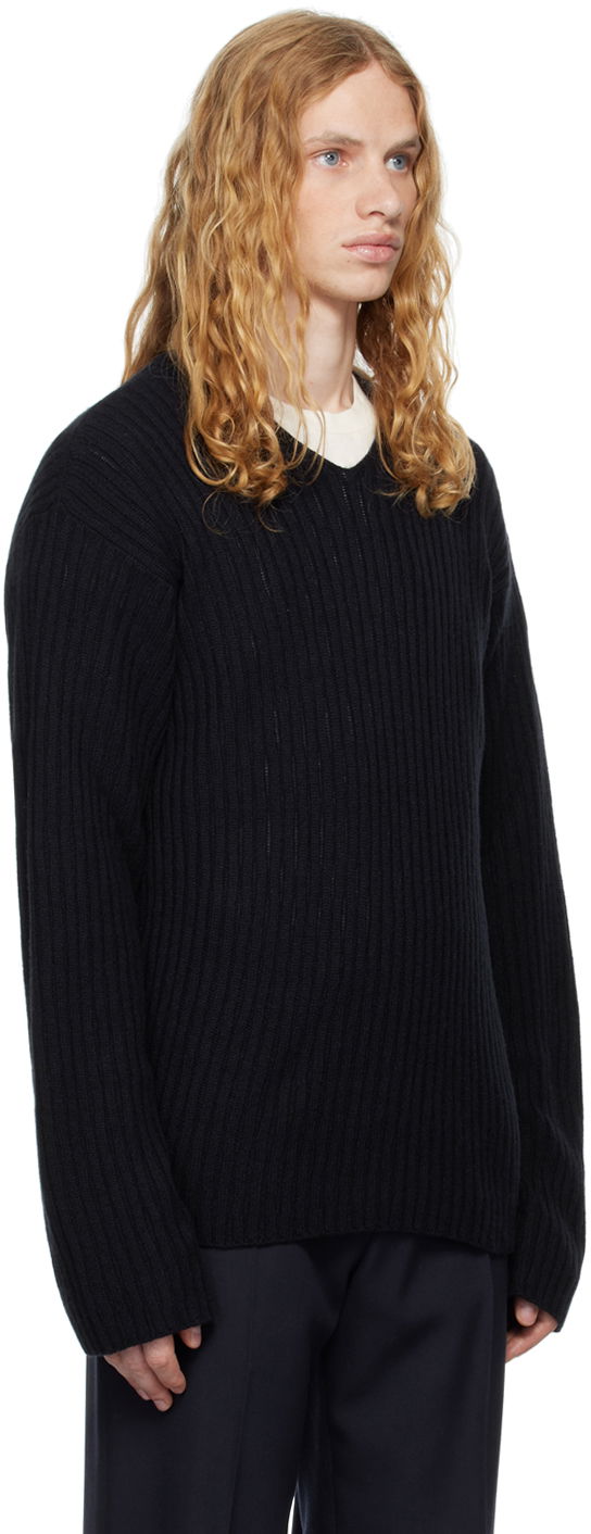 Sveter The Row The Row Gustave Ribbed V-Neck Sweater Čierna | 713-Y556, 1