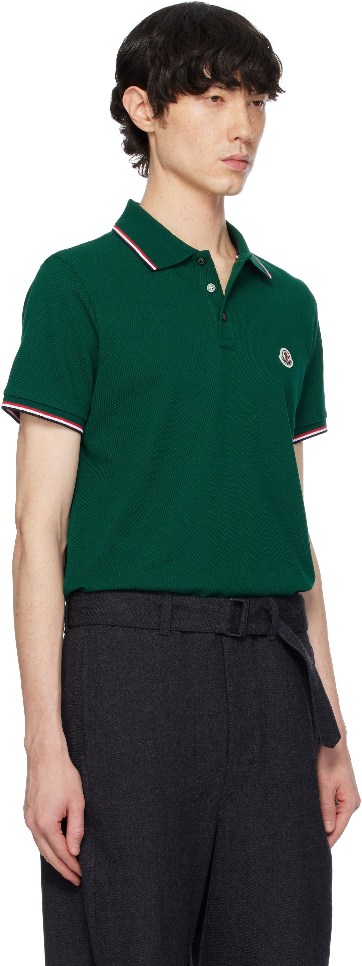 Polo tričko Moncler Moncler Cotton Piquet Polo Shirt with Tricolor Trim Zelené | K10918A7030084556, 1