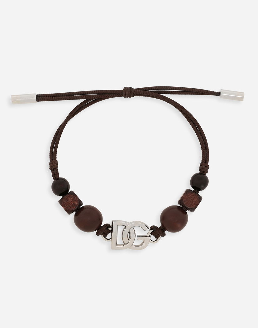 Náramok Dolce & Gabbana Dolce & Gabbana Cord Bracelet with Wooden Beads and DG Logo Hnedá | WBQ5P1W1111S9000