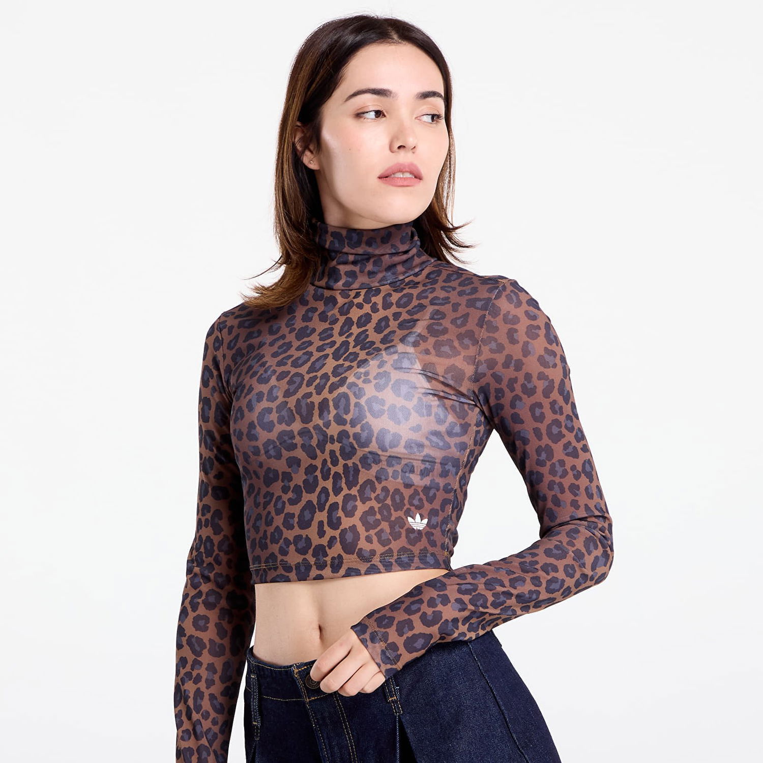 Crop Top adidas Performance Leopard Print Long Sleeve Crop Top Hnedá | JW2772, 1