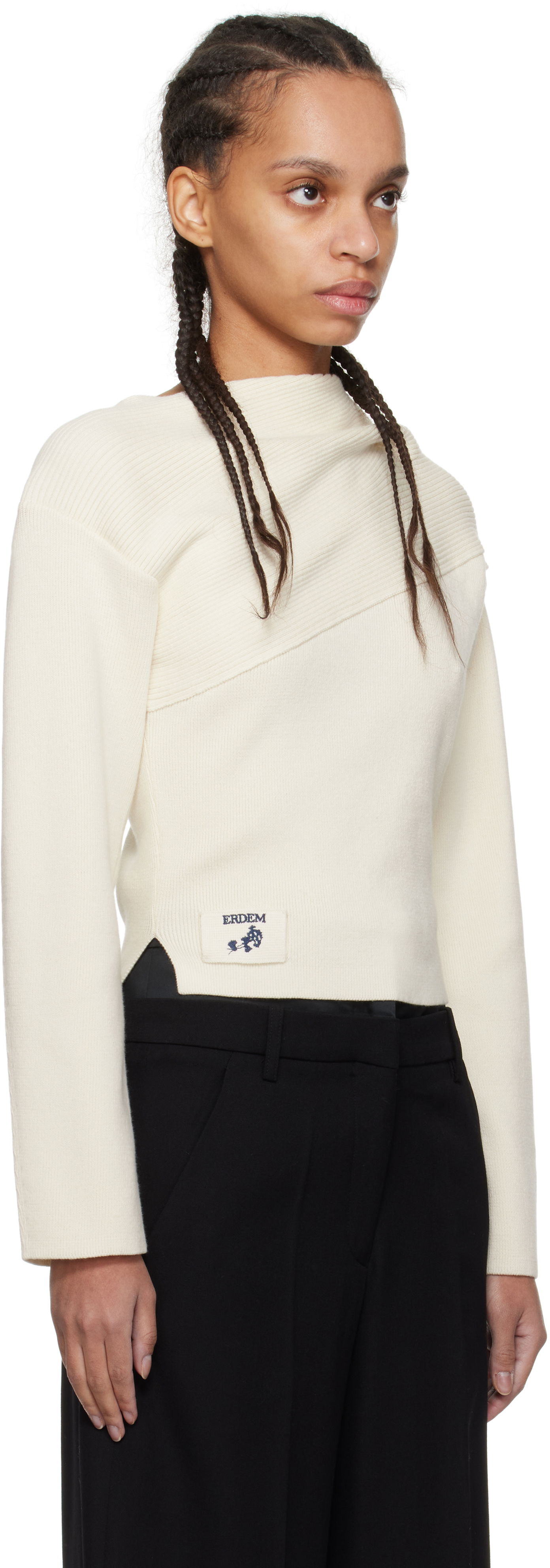 Sveter Erdem Erdem Drape Detail Ribbed Knit Sweater Biela | PS25_KT7_WWRK, 1