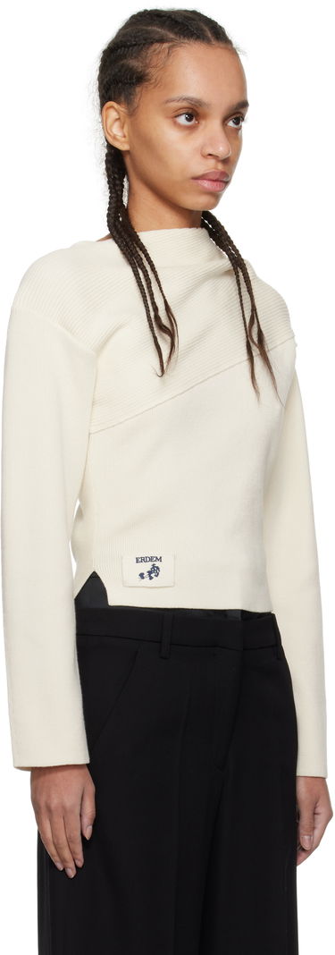 Sveter Erdem Erdem Drape Detail Ribbed Knit Sweater Biela | PS25_KT7_WWRK, 1