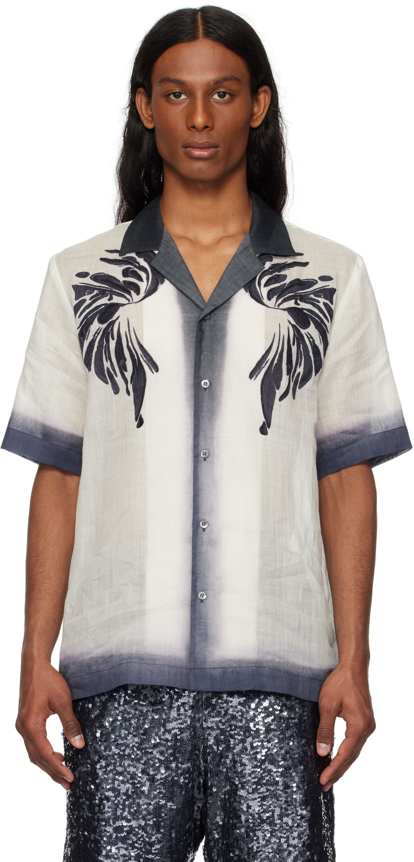 Košeľa Dries Van Noten Dries Van Noten Embroidered Linen Shirt Šedá | 251-080748-1268