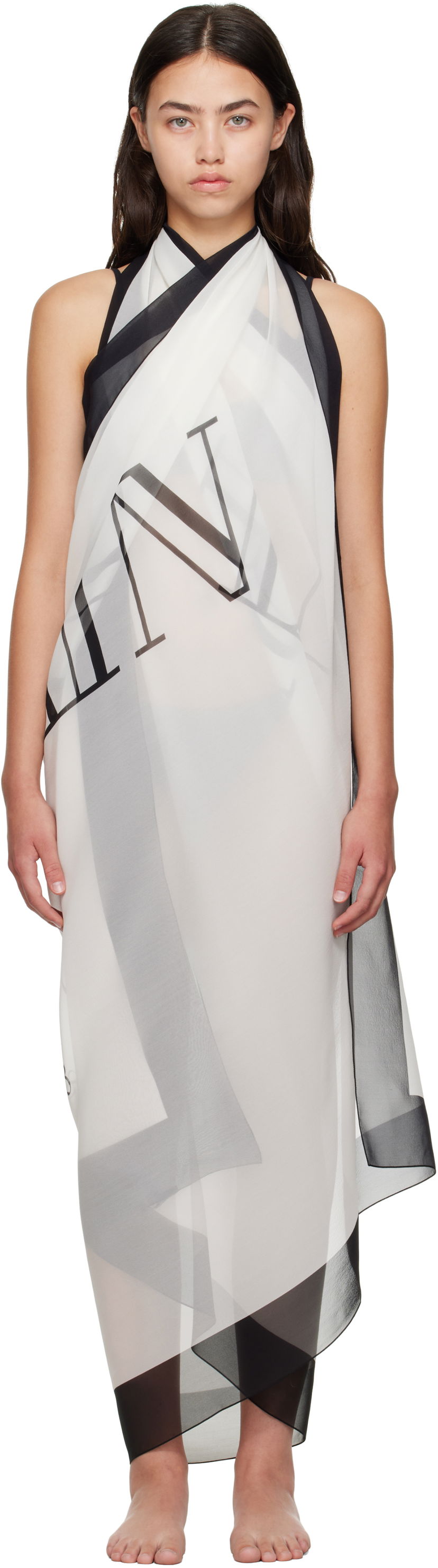 Šál Balmain Balmain Two-Tone Printed Beach Cover-up Biela | BKA202410