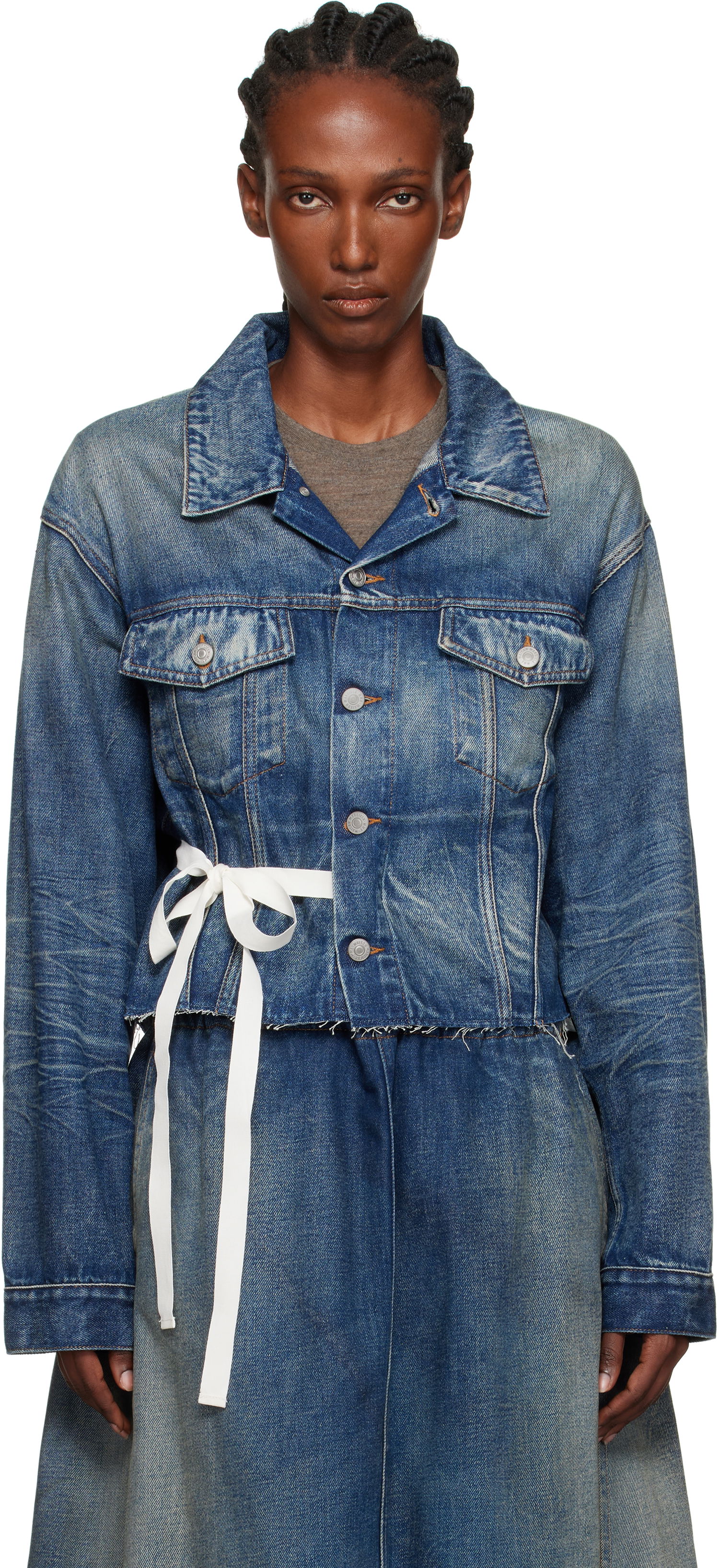 Bunda Maison Margiela MM6 Maison Margiela Cropped Denim Jacket with Tie Modrá | S52AM0340 M30017, 0