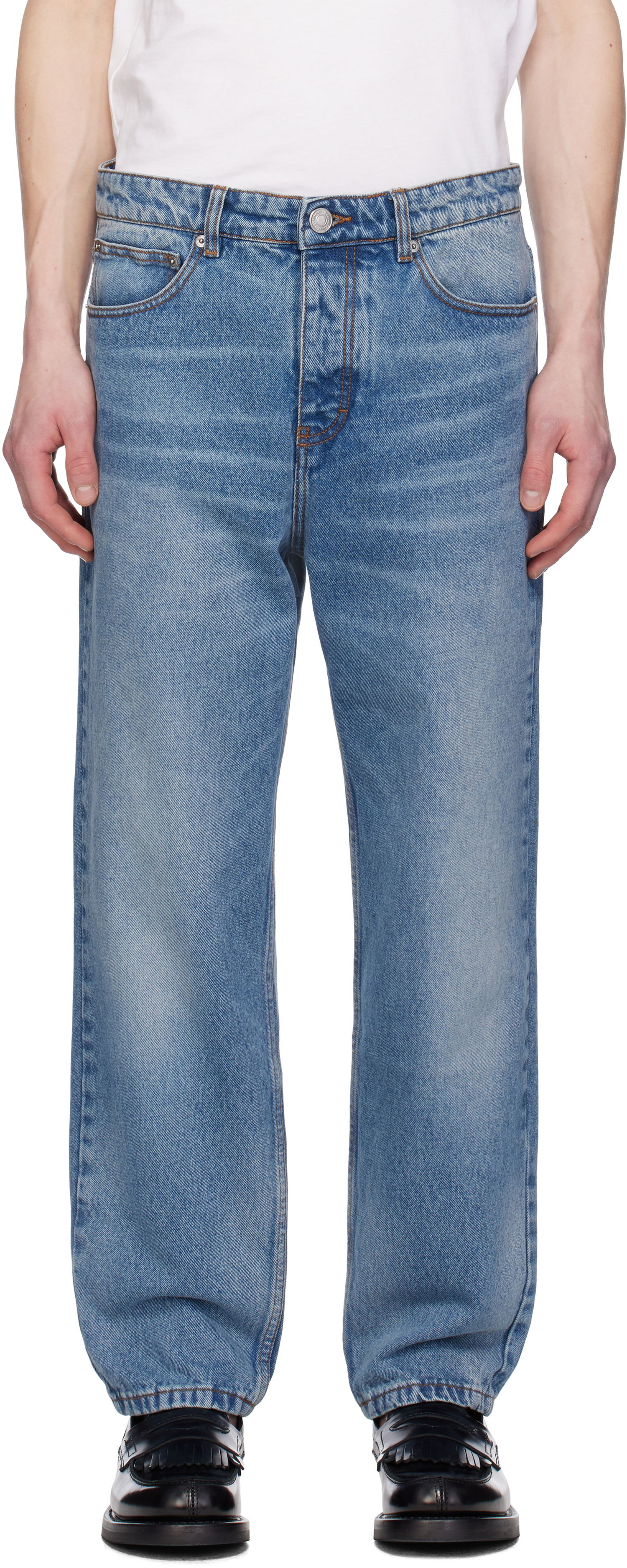 Džínsy AMI AMI Paris Tapered Fit Jeans Modrá | HTR103.DE0046, 0