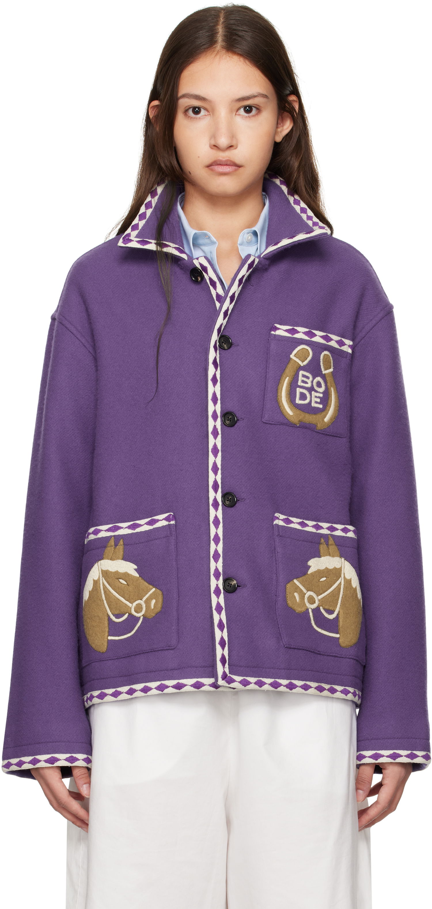 Bunda Bode Appliqué Horse Chore Jacket Fialová | MRF24JA026, 0