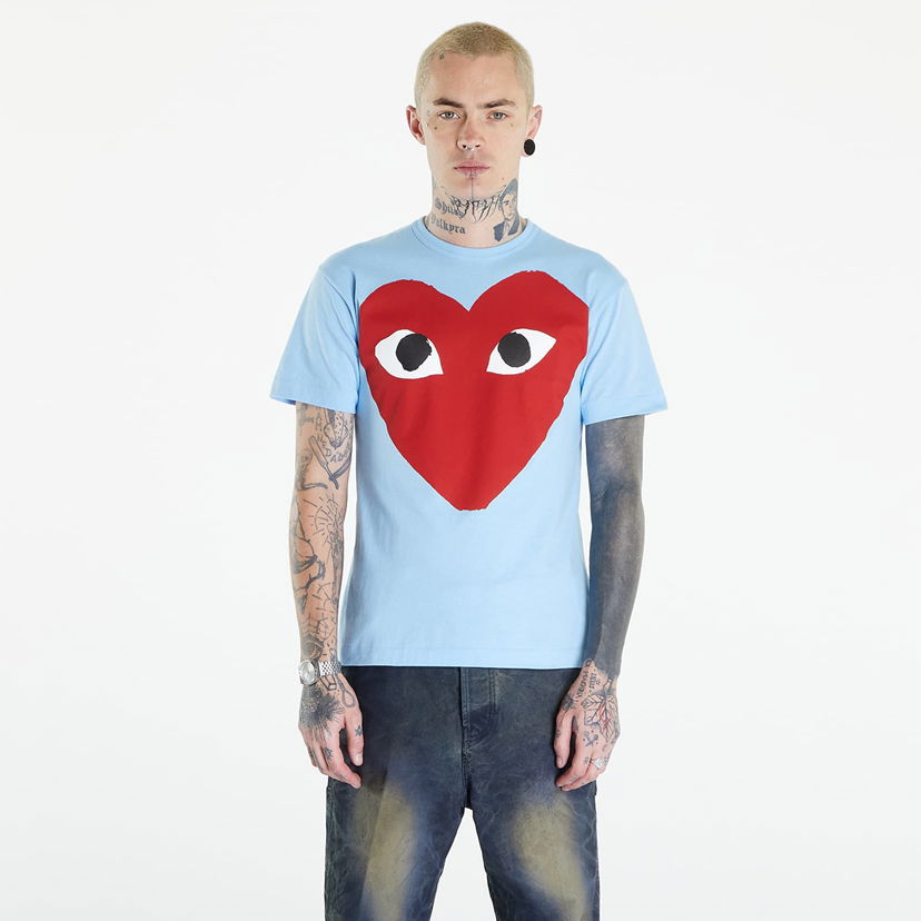 Tričko Comme des Garçons PLAY Short Sleeve Logo Print T-Shirt UNISEX Blue Modrá | AZT274 blue