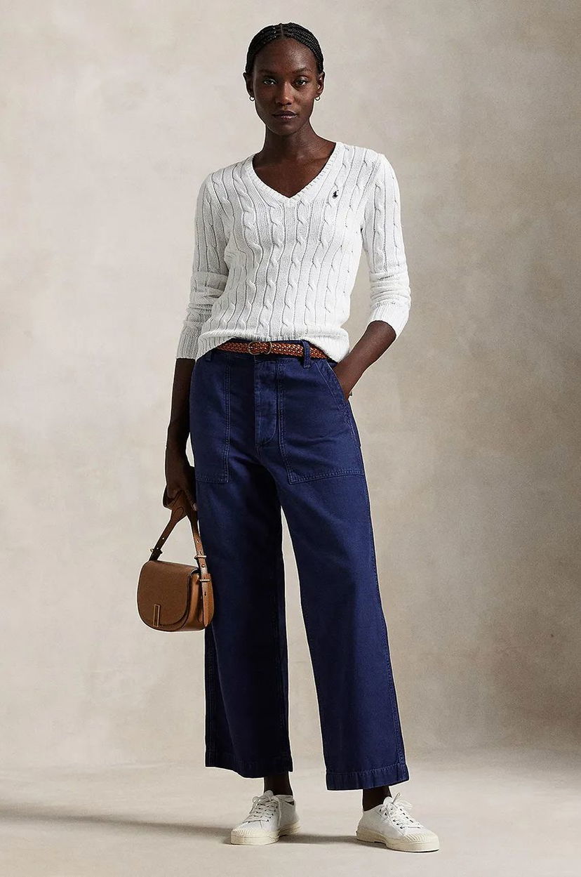 Sveter Polo by Ralph Lauren Cable-Knit V-Neck Sweater Biela | 211959052