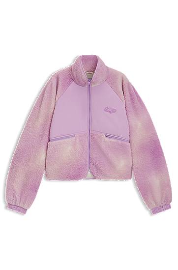 Bunda BOSS Cloud-Print Teddy Jacket with Panels Fialová | 50541233