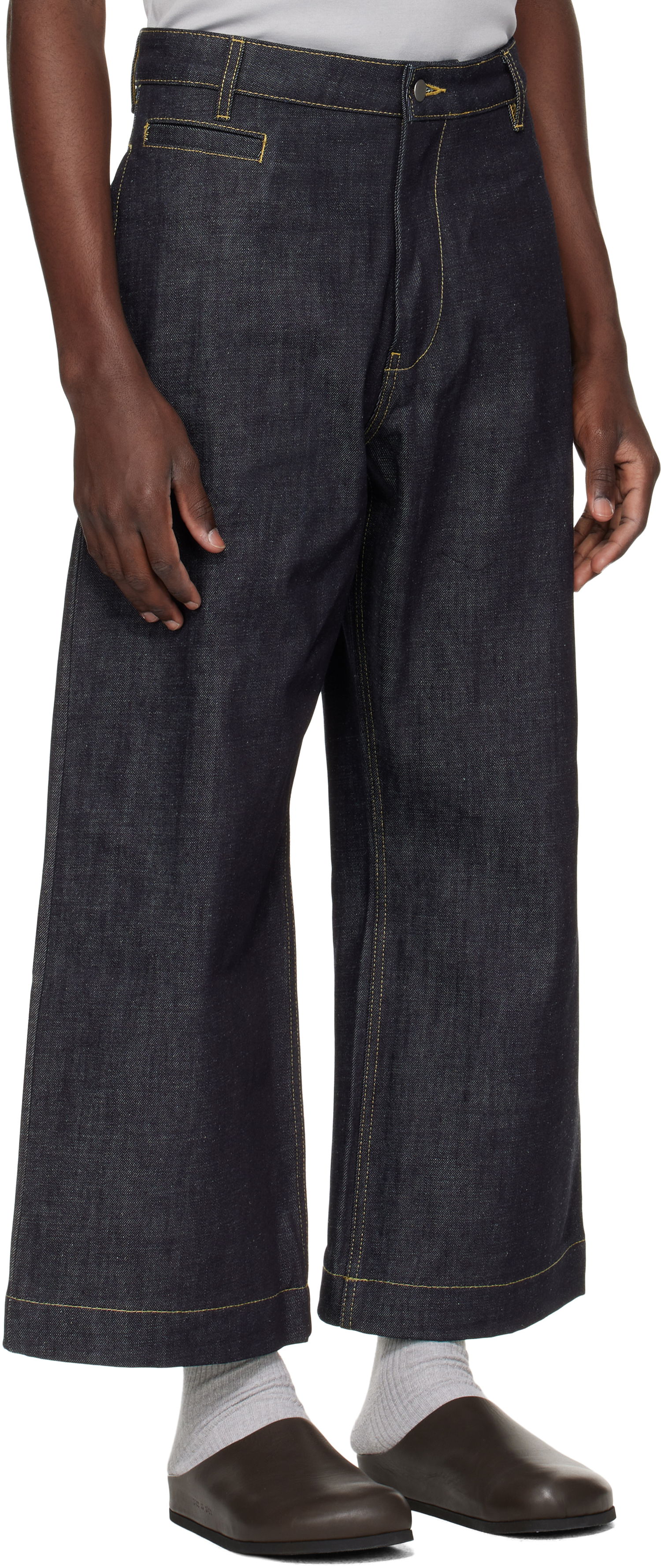 Džínsy Studio Nicholson Pyad Wide-Leg Contrast-Stitch Denim Jeans Modrá | PYAD SNM - 1246, 1