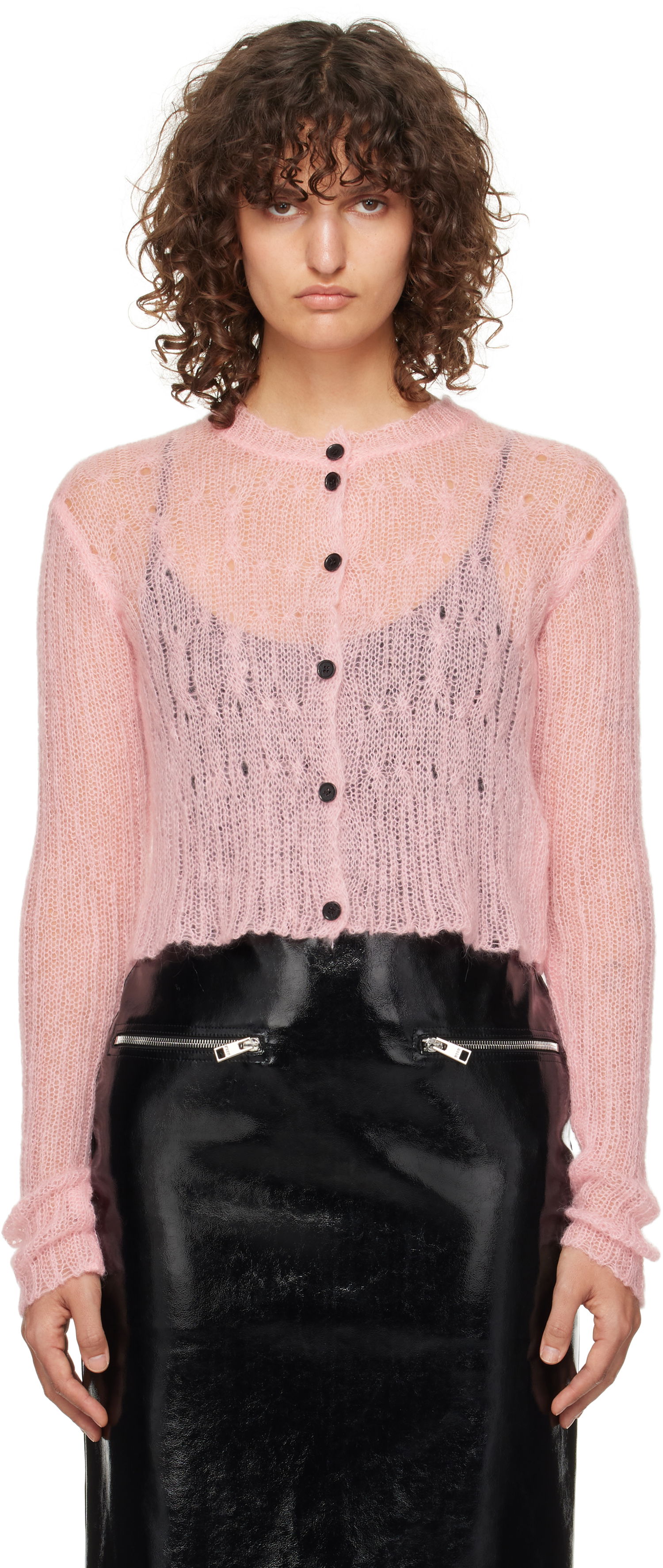 Sveter MSGM Knitted Cropped Cardigan Ružová | 3742MDM216 247990, 0